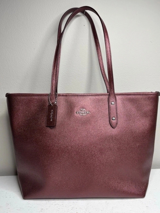 Coach Handbags - Coach Metallic Burgundy Leather Shoulder Tote